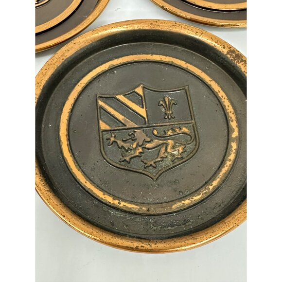 VTG Hyde Park Coaster Set 8 Monogrammed Copper Coat of Arms Barware Arms-Crest - Picture 7 of 10